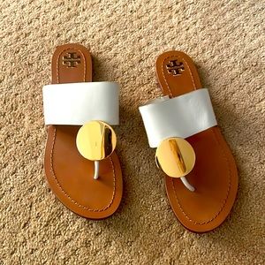 Tory Burch white and gold leather sandal